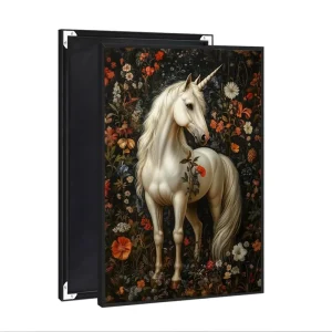 Glossy Unicorn Portrait Floral Wall Art Painting Porcelain Fantasy Spirit Canvas Print Art Poster Nursery Wall Decor