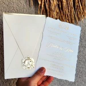 Gold Foil Invitation Card Letterpress Handmade Cotton Paper Long Envelope Elegant Modern Wedding Invitations Set Simple Invites