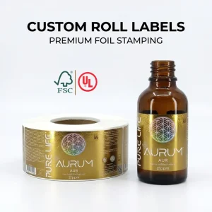 Gold Foil Labels Roll Custom Printed Oil Proof Essential Oil Bottle Packaging Labels Waterproof Hot Stamping Logo Stickers