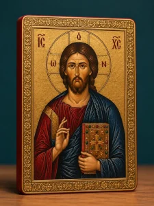 Gold Foil Orthodox Wooden Icon Jesus Christ Byzantine Religious Wood Plaque for Church Home Decoration Christian Souvenir Gift