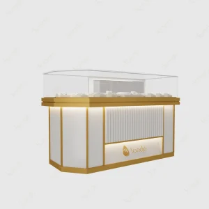 Gold Glass Stainless Steel LED Display Cabinet with Luxury Showcase Counter, Custom Retail Furniture for Boutique