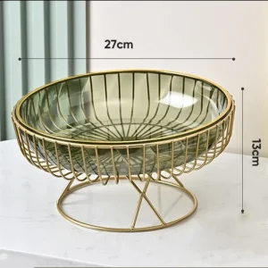 Gold Iron Frame Fruit Tray Detachable Plastic Inner Bowl Home Fruit Vegetable Snack Display Basket