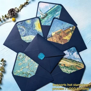 Gold Plated Van Gogh Blue Oil Painting Wallet Gift Envelope Creative Invitation Letter Postcard