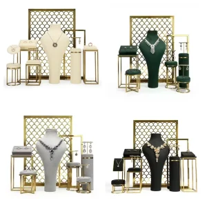 Gold Sets Stands Tray Holder Custom Trays New Customized Showcase Metal Black Fashion Rack Luxury Jewelry Display Set