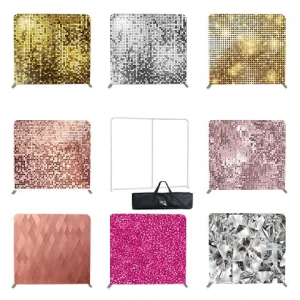 Gold Silver Gillter Tension Fabric Photography Backdrop Party Decoration Banner Photo Booth Stand Display Boards Product