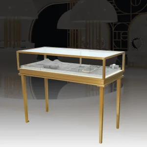 Gold Square Glass Mirror Jewelry Watch Display Counter Showcase LED Lighting Jewelry Store Display Counter