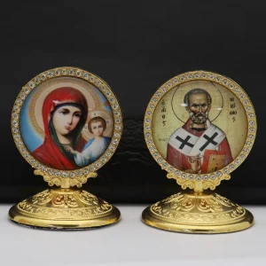 Gold Tone Orthodox Icons Decoration Greek Christian Icon Metal Crafts Home Decoration Desktop Ornament Religious