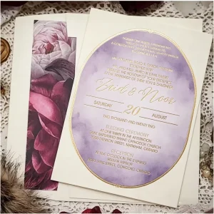 Golden Wedding Invitation Greeting Card with Embossed Flower Design, Art Paper, Oval Shape, for Birthday Occasions