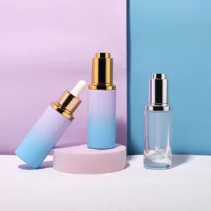 Gradient Glass Dropper Bottle Clear Cylindrical Gold Silver Electroplated Shoulder Cover Essential Oil Cosmetic Packaging Bottle