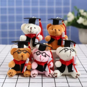 Graduation Bear Plush Keychain 4-inch Cute Doctor Bear Toy Stuffed Animal Backpack Accessory Gift Students Party PP Cotton