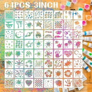 Graffiti Stencils for Crafts 64pcs 3inch Reusable Plastic Templates for Wood Walls Canvas Diy Home Decor Projects