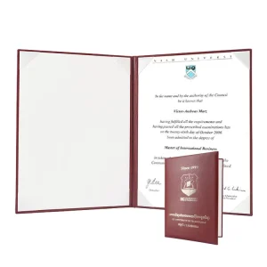 Grain Leather A4 Size University Graduation Certificate Cover Diploma Folder 8.5×11 with Custom Logo