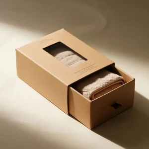 Gray Paperboard Drawer Boxes With Clear Transparent Hollow Window Sleeve Sliding Box Packaging Towels Underwear Socks