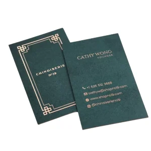 Green Paper Business Cards with Gold Foil Thank You Greeting Design
