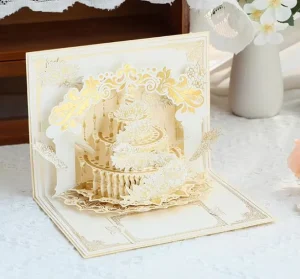 Greeting Cards Customized 3D Birthday Cake Pop Up Stamping Gold Rectangle Folding Greeting Cards