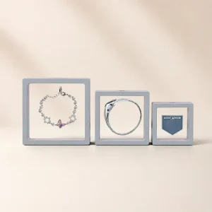 Grey Plastic PE Film 3D Floating Jewelry Display Box for Necklace Bracelet Badge and Patch Packaging