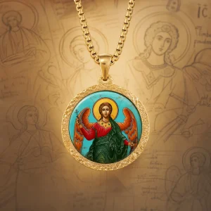 Guardian Angel Orthodox Icon Painting on Turquoise Pendant Light