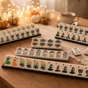 Halloween American Mahjong Tile Set Spooky Magic Theme Hand-Painted Game Room Decor