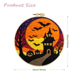 Halloween DIY Wool Needle Felt Landscape Embroidery Kit Handmade Painting with Canvas Support