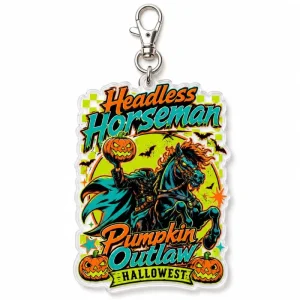 Halloween Headless Horseman Keychain Pumpkin Outlaw Acrylic Charm Bulk