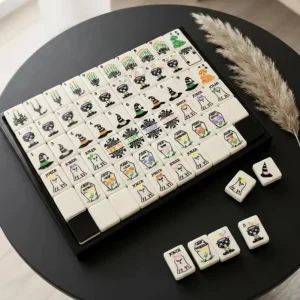 Halloween Mahjong Set Heavyweight Tiles Gothic Witch Hat Illustration Design Social Game