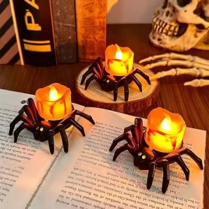 Halloween Party Candle Decorations LED Spider Electronic Candle Lights Pumpkin Night Light Candle Ornaments