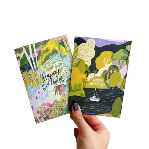 Hand Drawn Illustration Style Whimsical Custom Paper Greeting Cards Professional Solution for Lake Scenery Theme Cartons