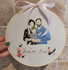 Hand-Embroidered Eco-Friendly Round Portrait Wall Decor, Cotton Thread Family Artwork