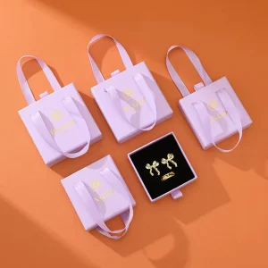Hand Held Jewelry Box with Satin Ribbon Custom Logo Gift Box Jewelry Packaging
