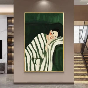 Handcrafted Canvas Wall Decor Minimalist Sleeping Lady Scene for Indoor Lounge Space Accept Custom Orders