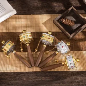 Handheld Tibetan Prayer Wheel Traditional Mani Wheel with Bell Cord for Meditation Blessing Custom Orders