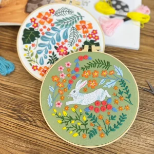 Handicraft Beginners Gift Fresh Flower Grass Lu Embroidery DIY Material Package Dreamlike Garden White Rabbit Hanging Painting