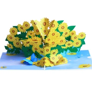 Handmade 3D Pop Cards Sun Flowers Butterfly Sculptures Creative Gratitude Birthday Wishes Mother’s Day Customized Greeting Cards