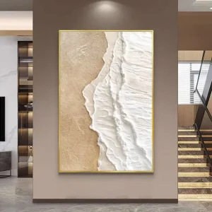 Handmade Canvas Wall Art Minimalist Desert Landscape Soft Beige Gray