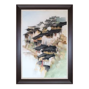Handmade Chinese Rural Architecture Sandstone Painting Scene Landscape Wall Art Home Decor Ornament Large Craft Gift Artwork