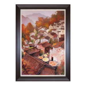 Handmade Chinese Rural Sandstone Painting Rustic Sun-Drying Scene Landscape Wall Art Home Decor and Ornament Large Artwork