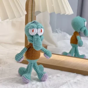Handmade Crochet Squidward Cotton Keychain Pendant Soft Eco Friendly Creative Customizable Cartoon Ornament Doll