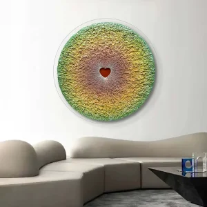 Handmade Paper and Cotton Thread Painting 3D Mixed Media Artwork Round Wall Hanging Decor Art