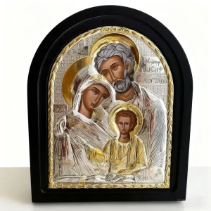 Handmade Silver Gold Plated Eastern Orthodox Holy Family Icon Christian Religious Art for Home Altar Devotion and Sacred Gift
