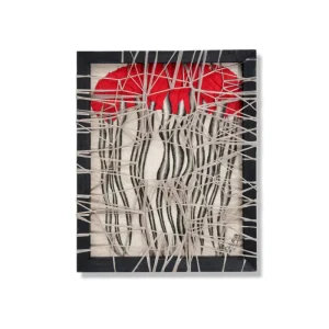 Handmade Yarn and Cotton Mixed Media Wall Art, Knitted Crochet Textile, 3D Boho Decor