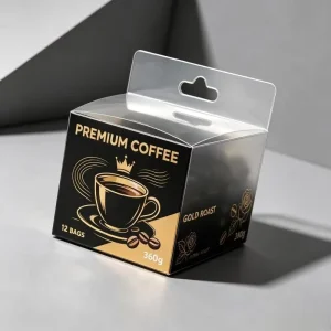 Hanging Hook Semi Transparent PET Instant Coffee Packaging Box Recyclable UV Printing Folded PVC Tea Bag Outer Packaging