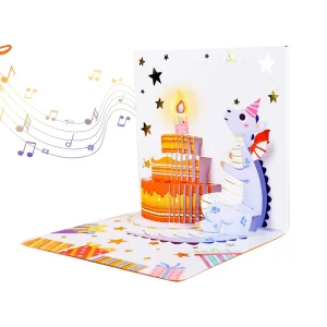 Happy 90 Degree Musical Cartoon Character Children’s Birthday Card Paper Laser Cutting Light Handmade Blowable Pop Up Card