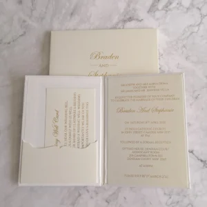 Hardcover Booklet Pocket Folder Wedding Invitation Embossed Gold Foil Monogram Custom Invite With Envelope RSVP Insert Cards