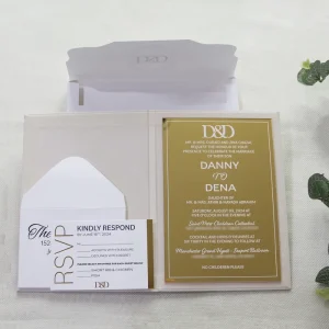 Hardcover Velvet Custom Gold Mirror Acrylic Wedding Invitation With RSVP Card Envelope