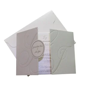 Hardcover Wedding Invitation Book Custom Silver Foil Pearlescent Paper Set with RSVP Card & Envelope