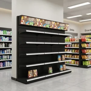 Heavy-Duty Black Metal Daily Necessities Display Rack for Supermarkets