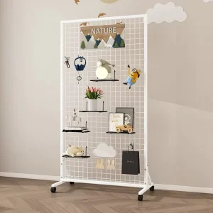 Heavy-Duty Folding Grid Display Stand 100KG Capacity Thickened Painted Iron Frame Mobile Wheels Waterproof Eco-Friendly