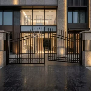 Heavy Duty Hot Dip Galvanized Powder Coated Commercial Security Decorative Double Leaf Flagship Store Entrance Steel Fence Gate