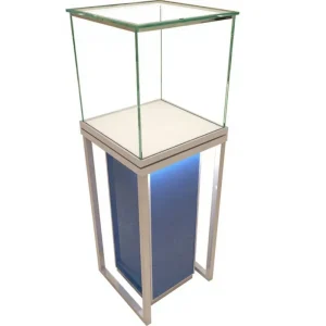 High-End Boutique Jewelry Wine Display Cabinet Glass Aluminum Alloy Construction Silver/Blue Finish LED Lighting Lifetime