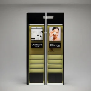 High End Cosmetics Perfume Shop Wall Display showcase Wooden Skincare Retail Shelving with LED Lighting